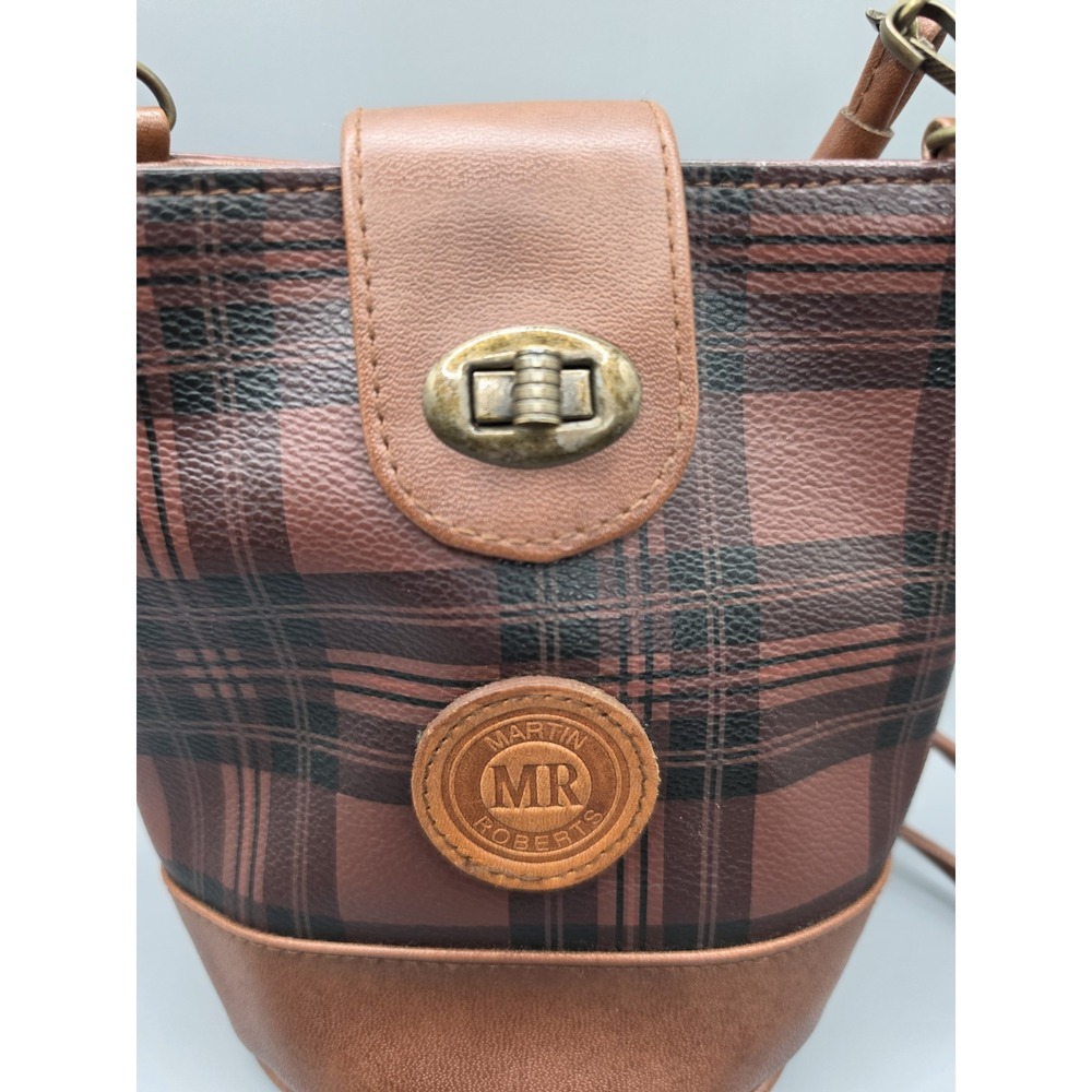 Martin Roberts MR Plaid Crossbody Purse Brown Black Tartan Vintage Style Bag